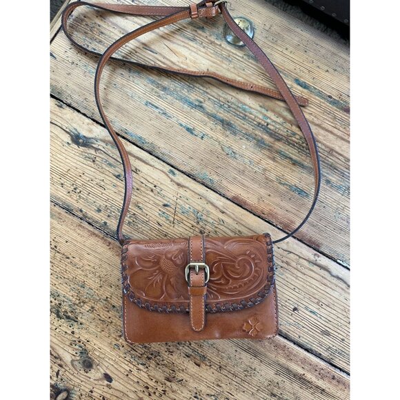 Patricia Nash Burnished Tooled Leather Crossbody Bag Torri Gold Small Purse - Picture 1 of 10